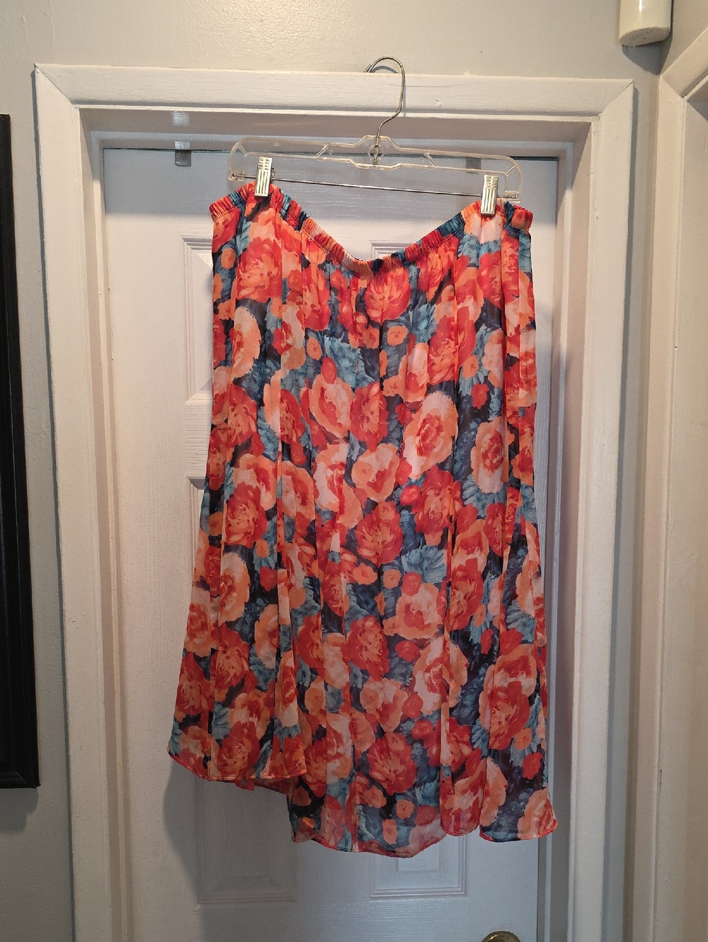 Laura Scott Coral and Blue Floral Circle Skirt